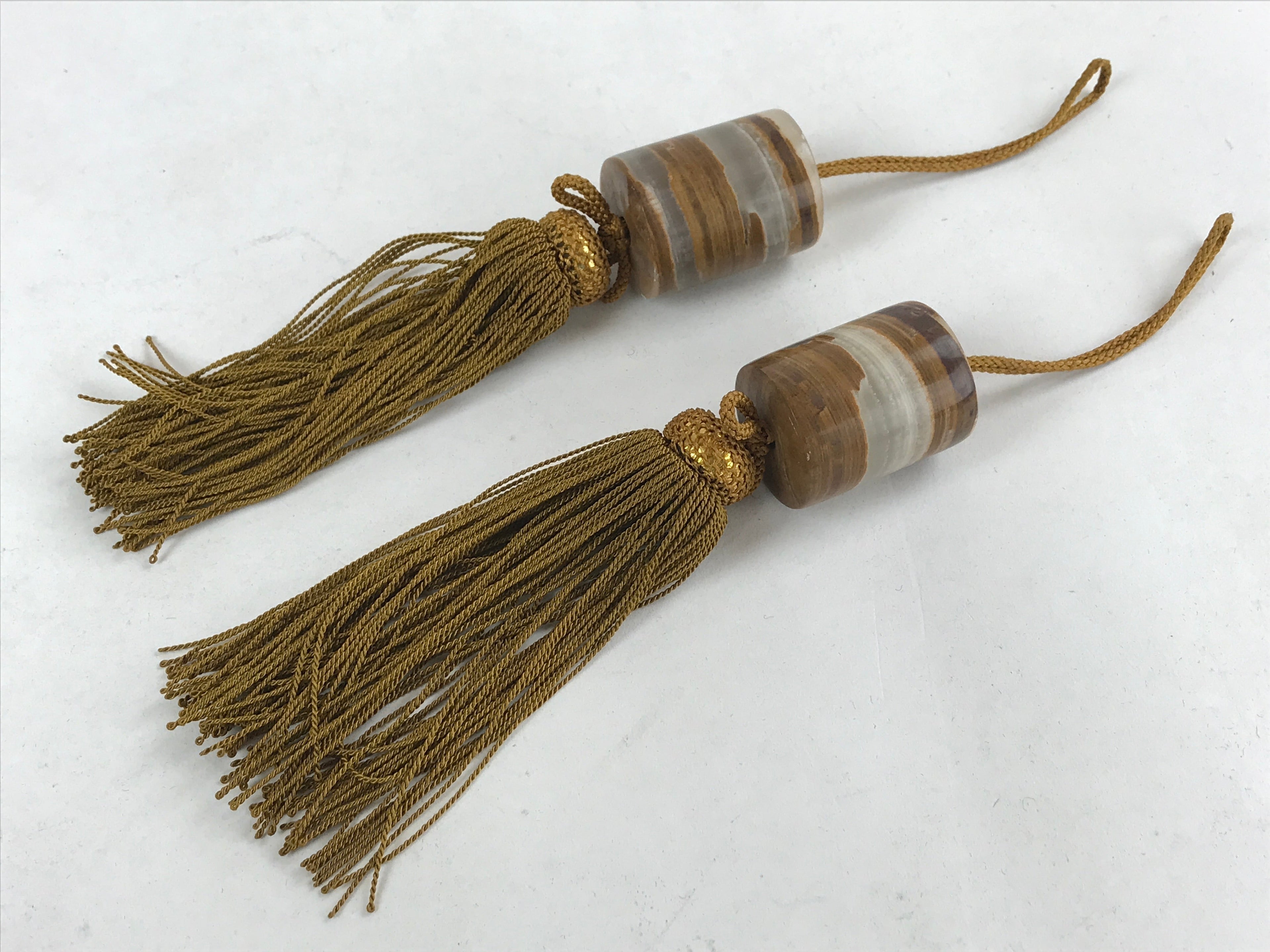 Japanese Agate Stone Hanging Scroll Weights Fuchin Kakejiku Gold Tassel FC342