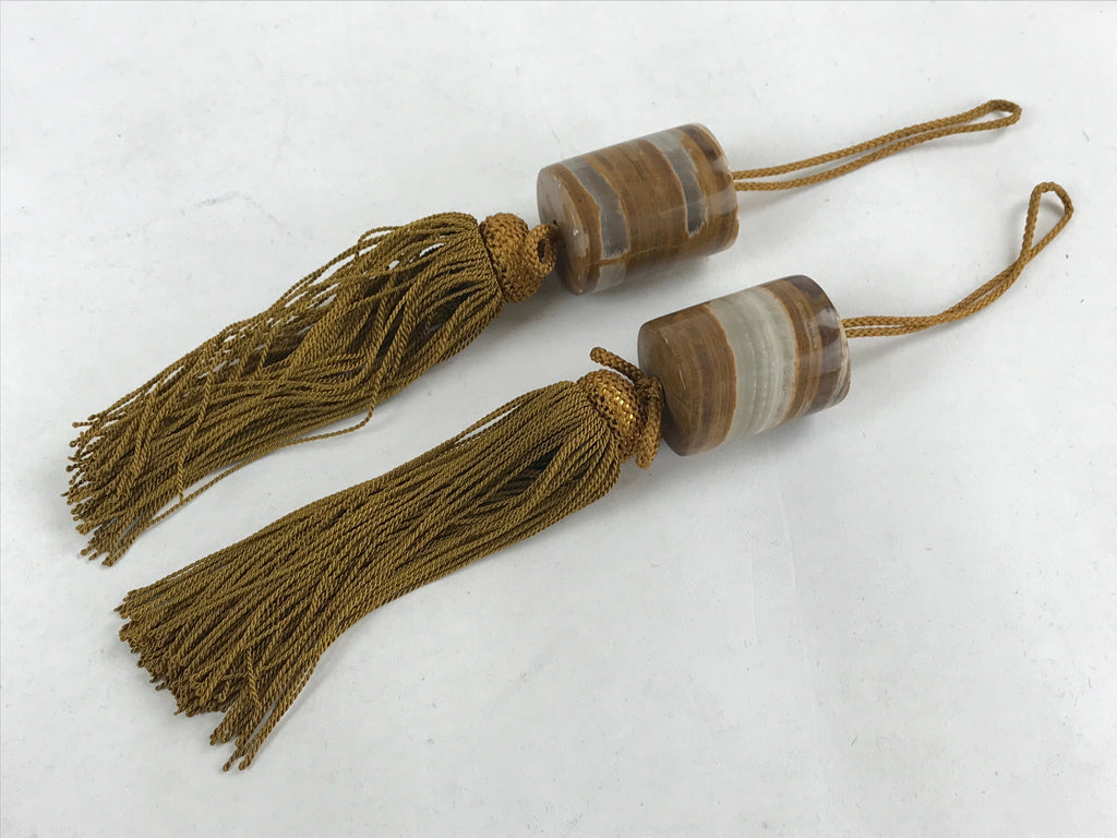 Japanese Agate Stone Hanging Scroll Weights Fuchin Kakejiku Gold Tassel FC342