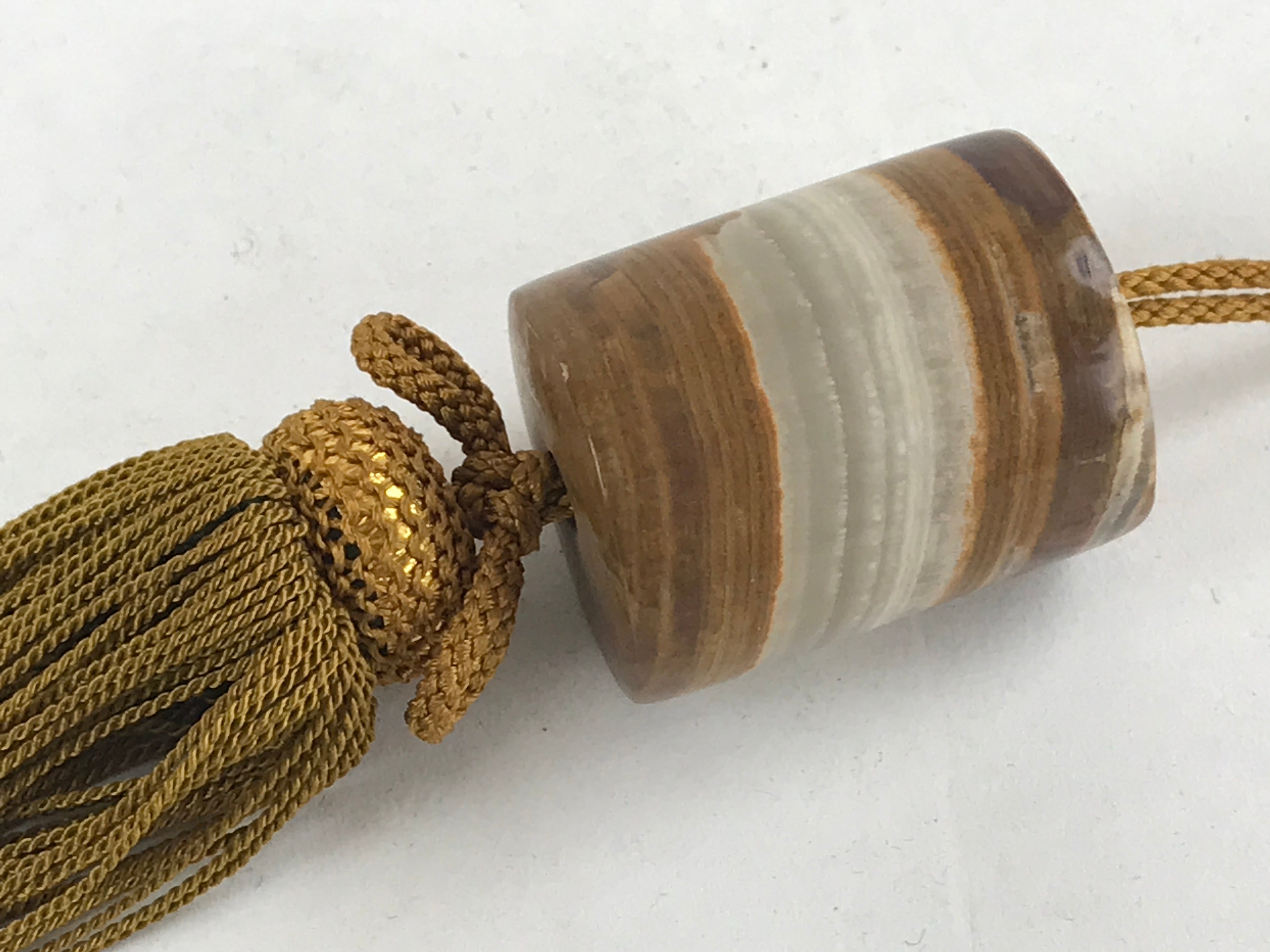 Japanese Agate Stone Hanging Scroll Weights Fuchin Kakejiku Gold Tassel FC342