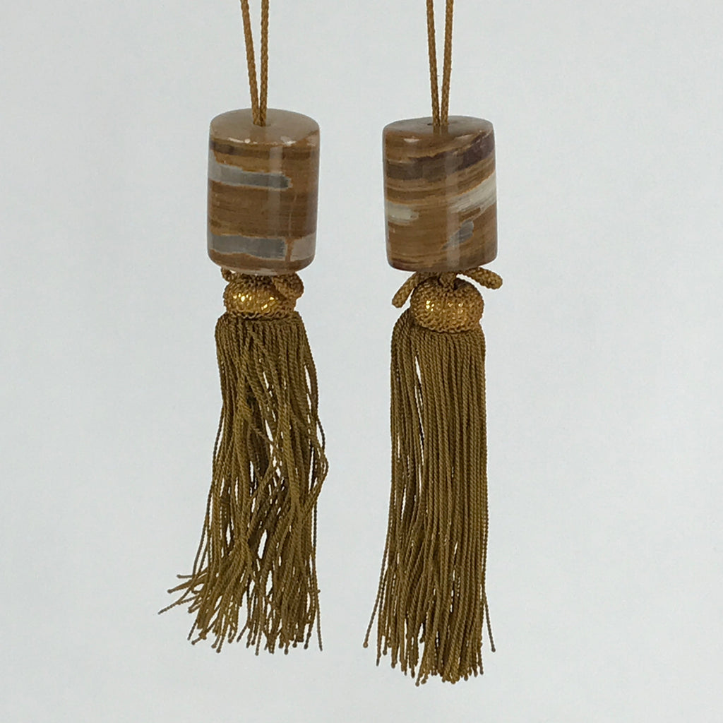 Japanese Agate Stone Hanging Scroll Weights Fuchin Kakejiku Gold Tassel FC342