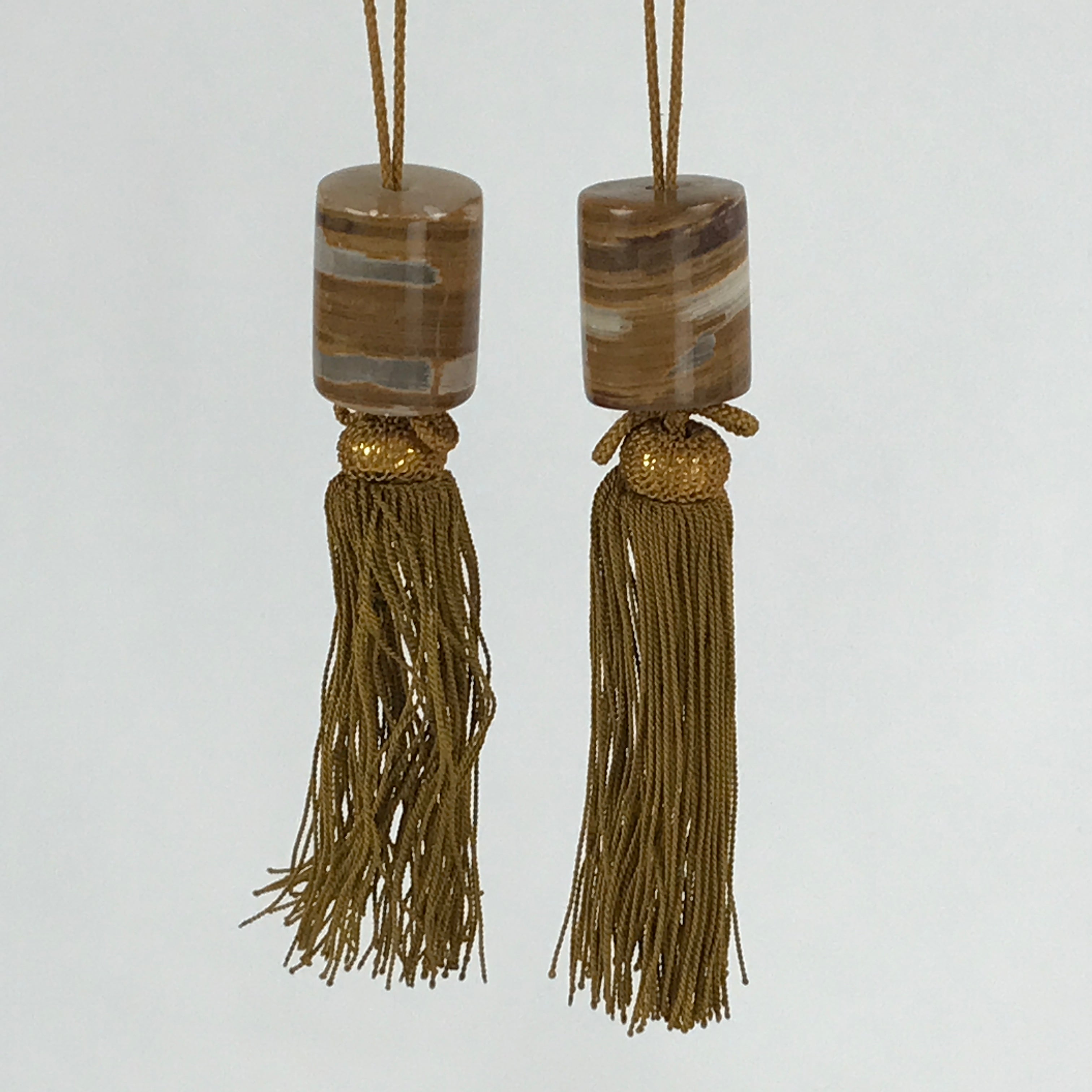 Japanese Agate Stone Hanging Scroll Weights Fuchin Kakejiku Gold Tassel FC342