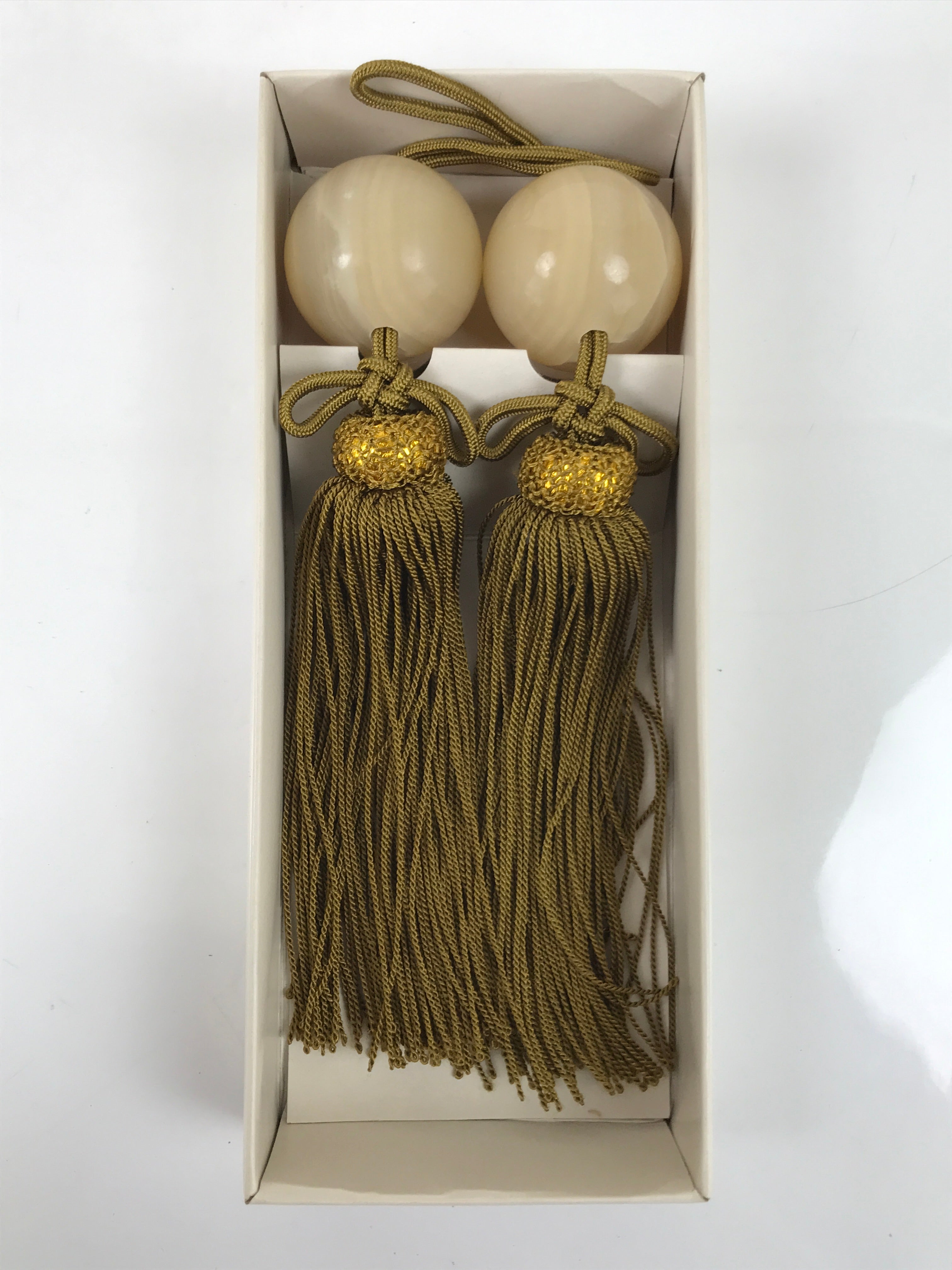 Japanese Agate Stone Hanging Scroll Weights Fuchin Kakejiku Gold Tassel FC360