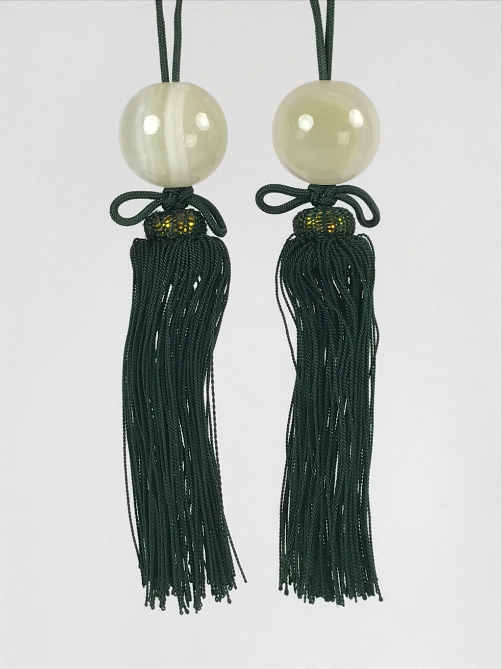 Japanese Agate Stone Hanging Scroll Weights Fuchin Kakejiku Green Tassel FC324