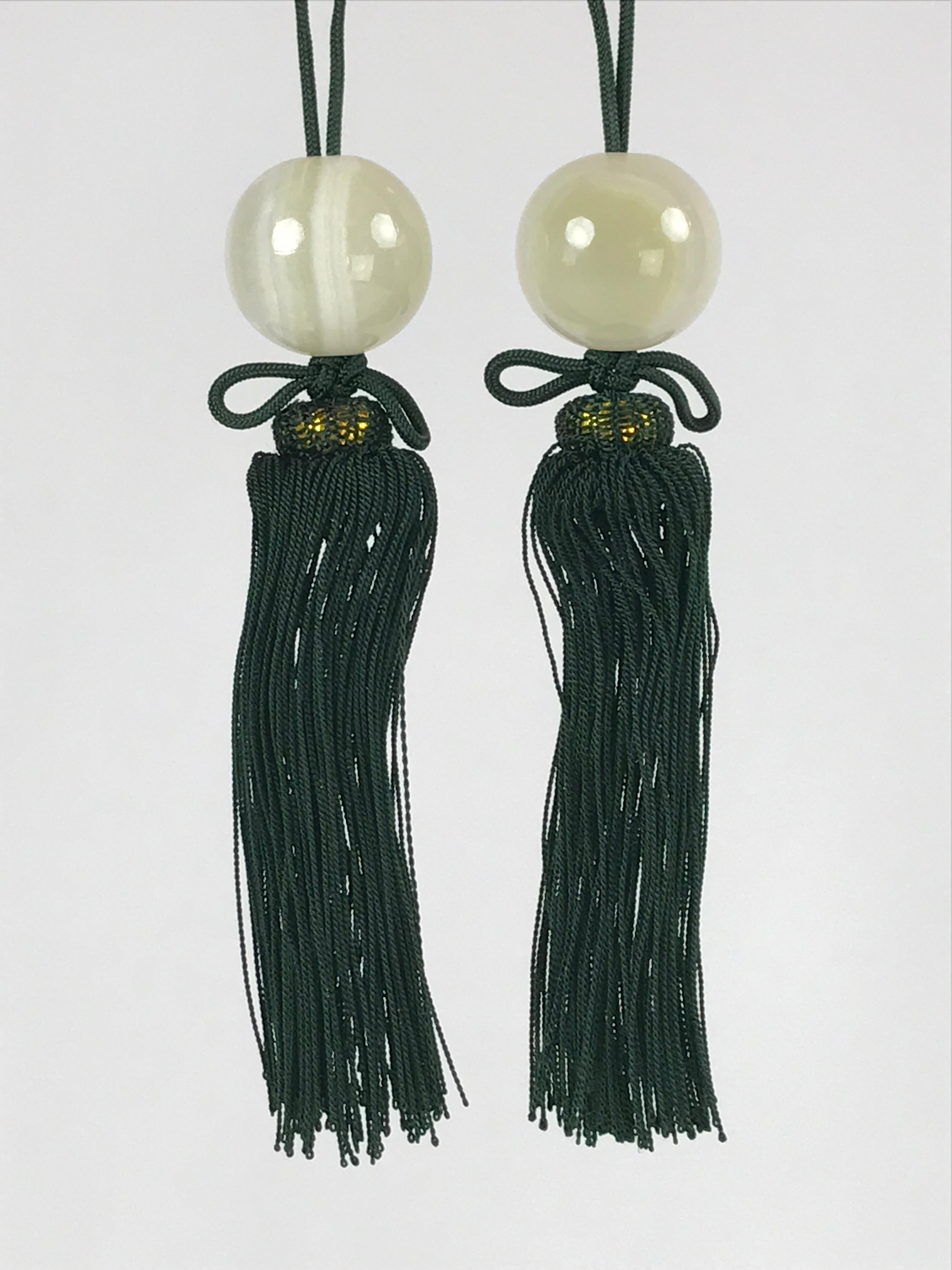 Japanese Agate Stone Hanging Scroll Weights Fuchin Kakejiku Green Tassel FC324
