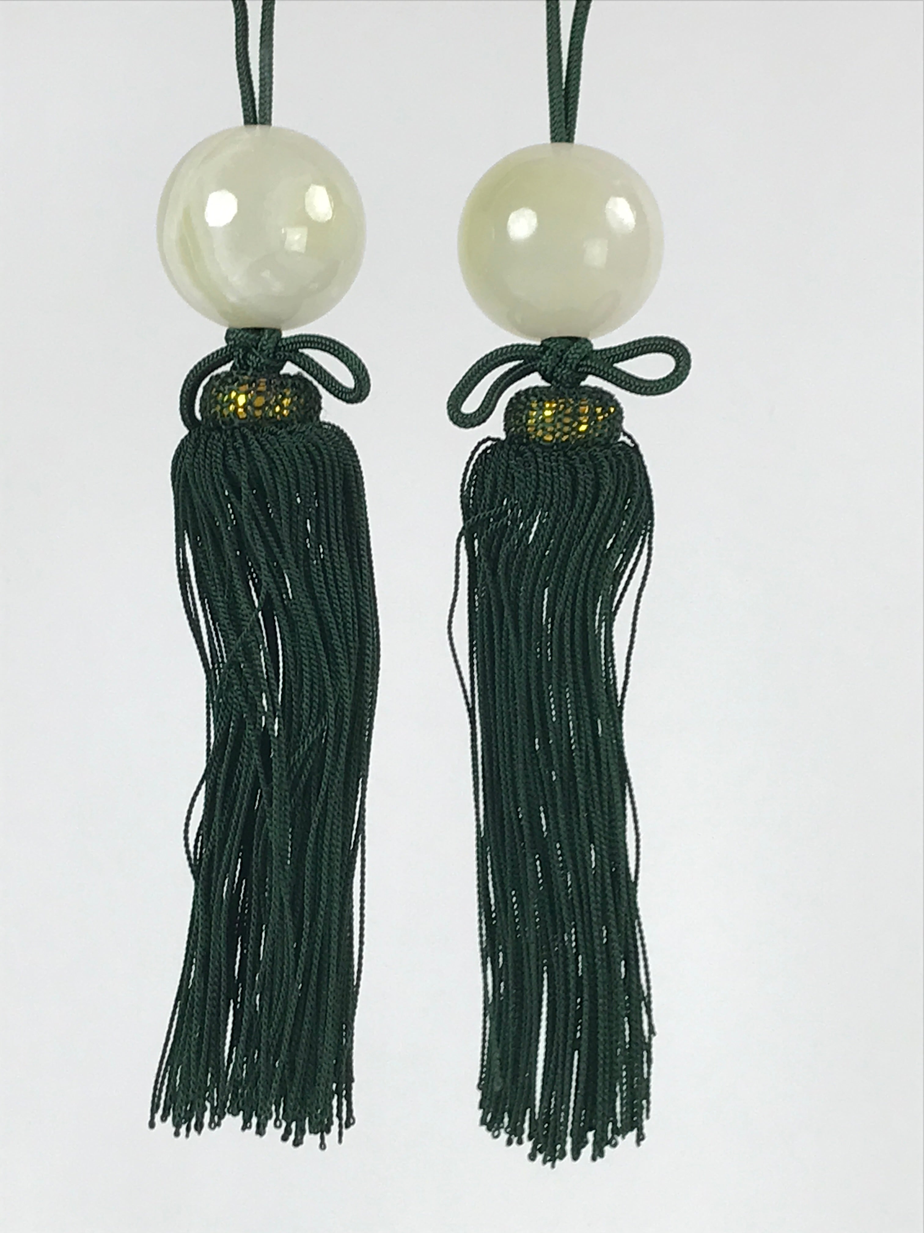 Japanese Agate Stone Hanging Scroll Weights Fuchin Kakejiku Green Tassel FC324