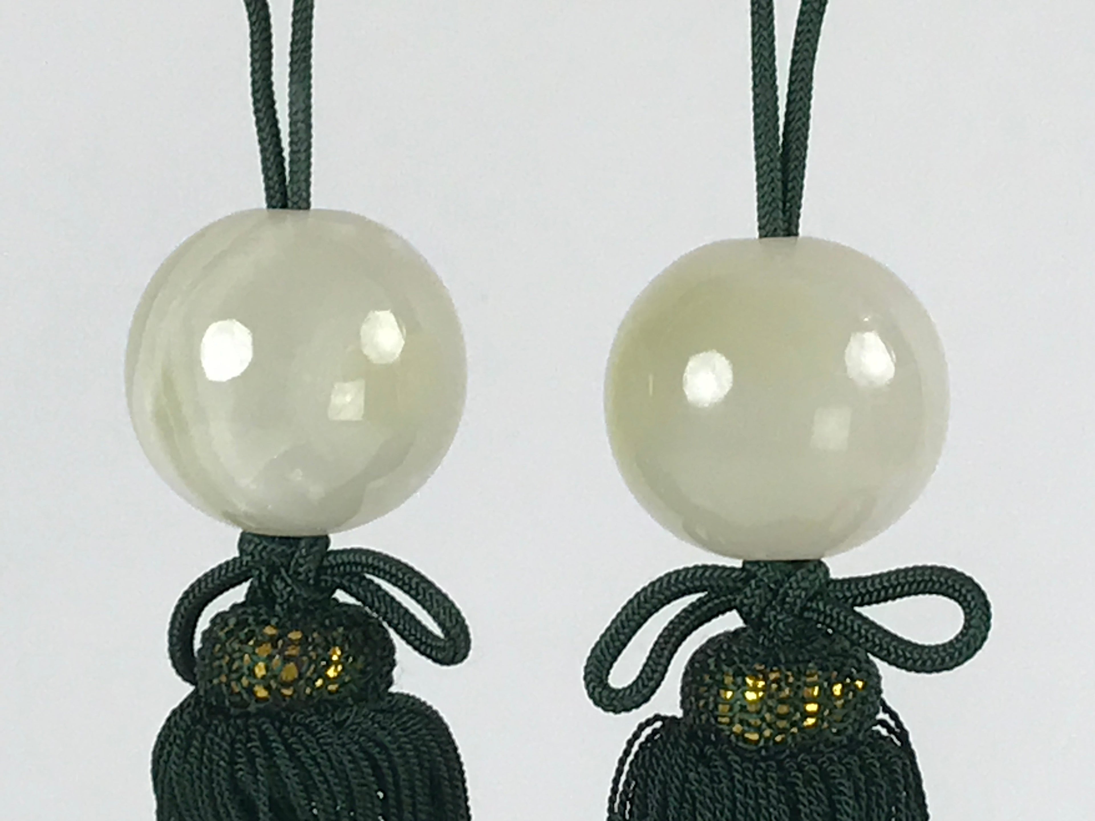 Japanese Agate Stone Hanging Scroll Weights Fuchin Kakejiku Green Tassel FC324