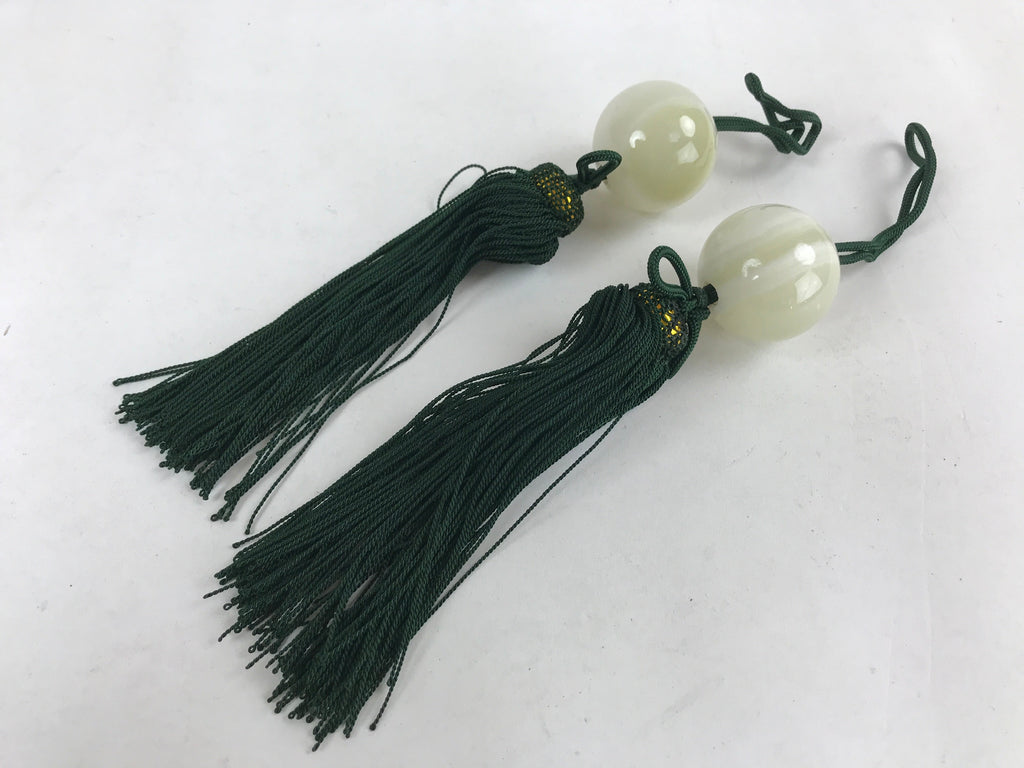 Japanese Agate Stone Hanging Scroll Weights Fuchin Kakejiku Green Tassel FC324