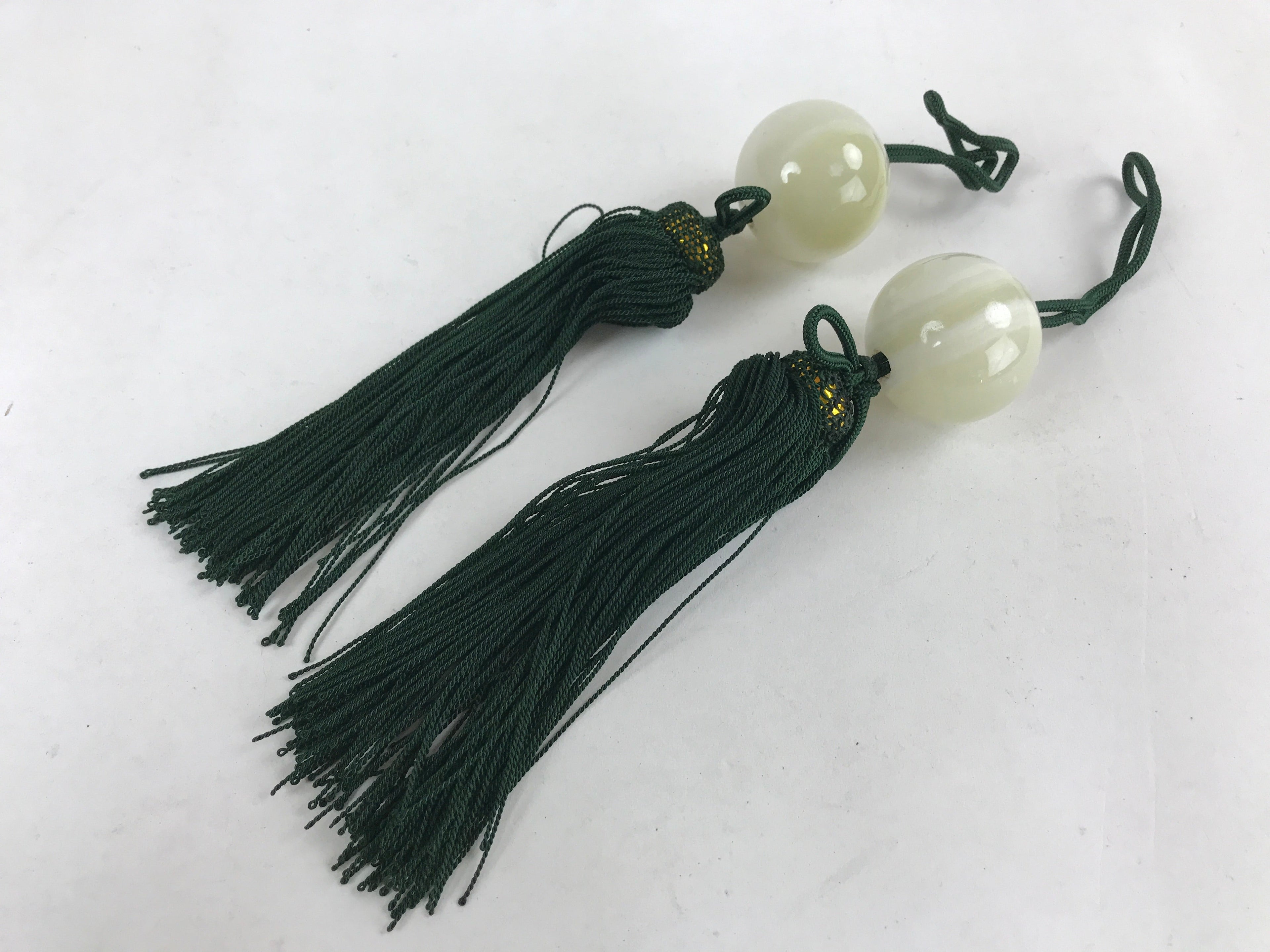 Japanese Agate Stone Hanging Scroll Weights Fuchin Kakejiku Green Tassel FC324