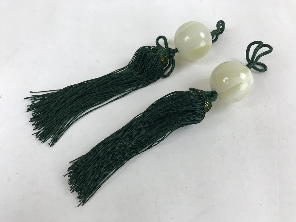 Japanese Agate Stone Hanging Scroll Weights Fuchin Kakejiku Green Tassel FC324