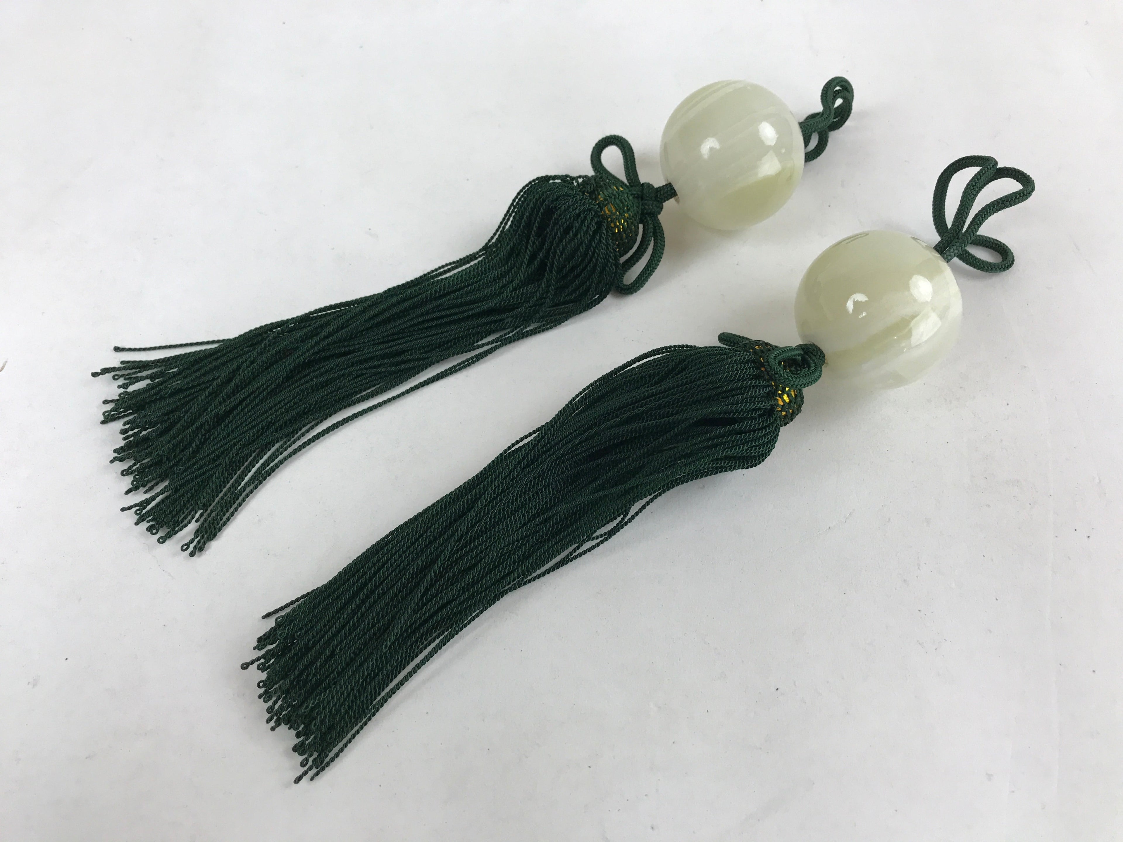 Japanese Agate Stone Hanging Scroll Weights Fuchin Kakejiku Green Tassel FC324