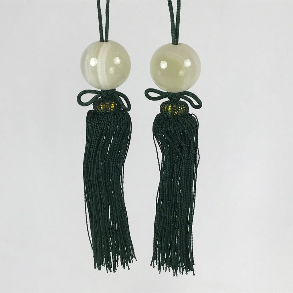 Japanese Agate Stone Hanging Scroll Weights Fuchin Kakejiku Green Tassel FC324