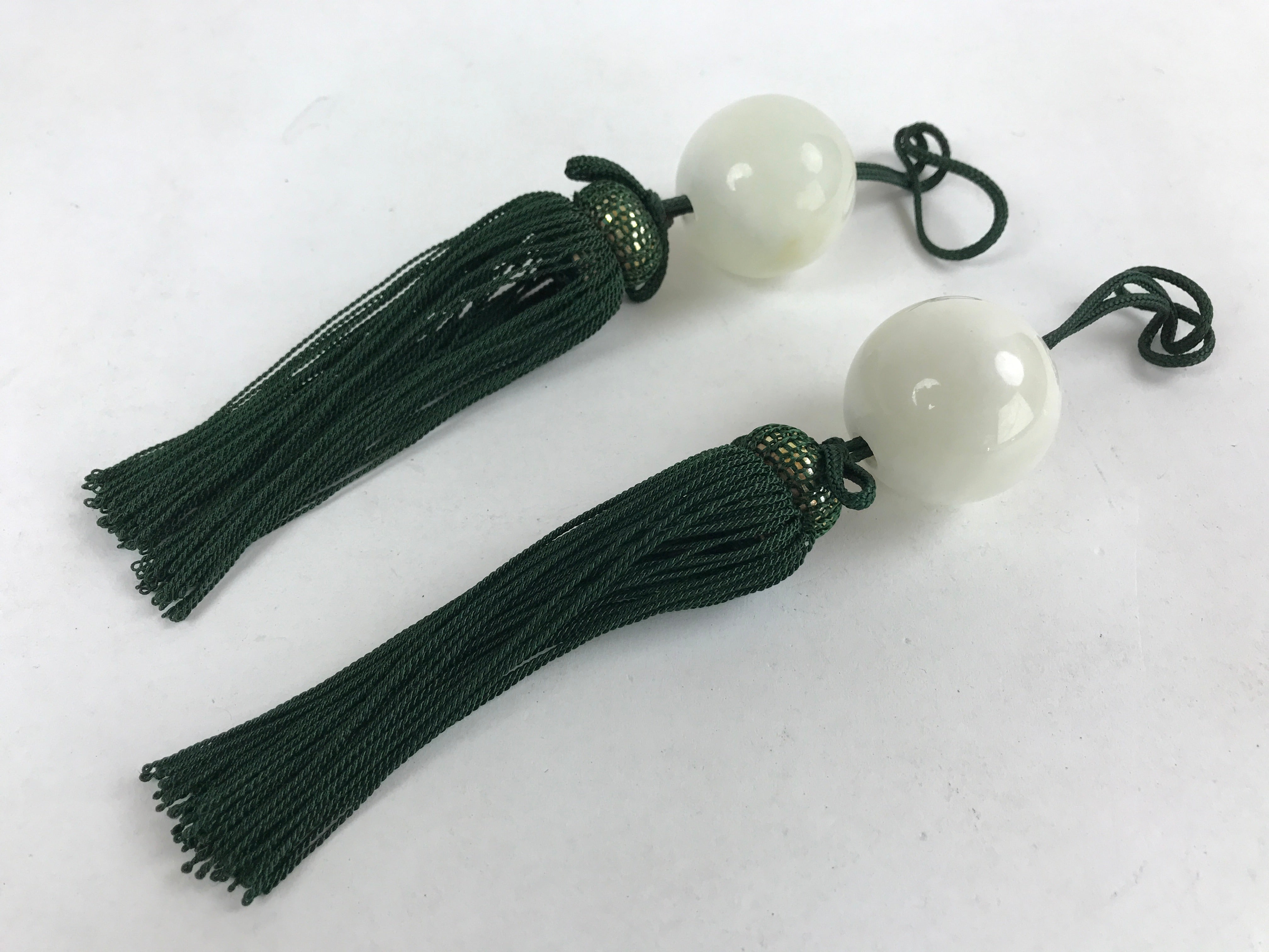 Japanese Agate Stone Hanging Scroll Weights Fuchin Kakejiku Green Tassel FC325