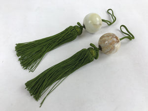 Japanese Agate Stone Hanging Scroll Weights Fuchin Kakejiku Green Tassel FC326