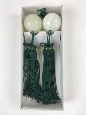 Japanese Agate Stone Hanging Scroll Weights Fuchin Kakejiku Green Tassel FC330