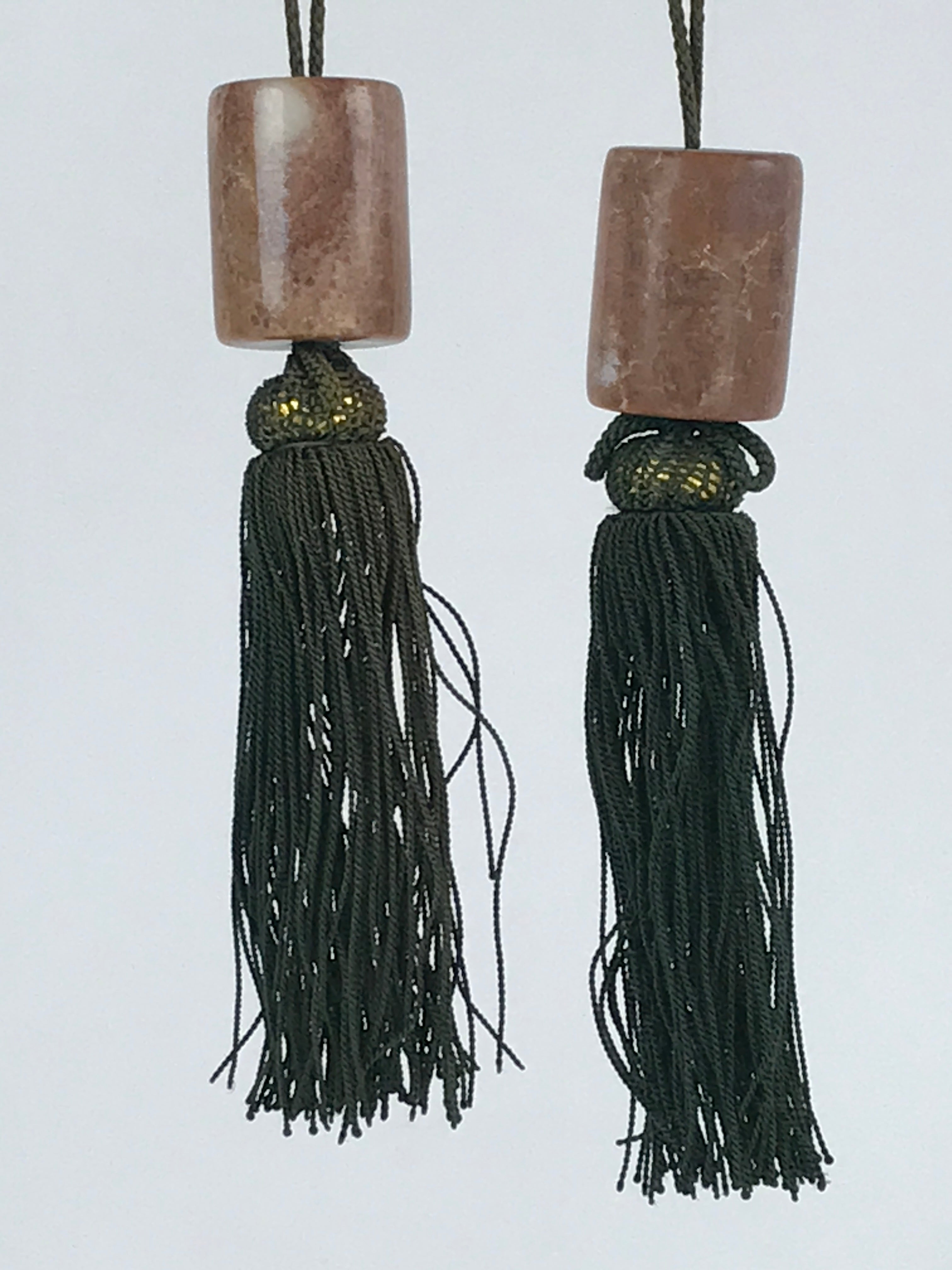 Japanese Agate Stone Hanging Scroll Weights Fuchin Kakejiku Green Tassel FC340
