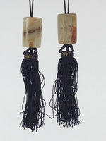 Japanese Agate Stone Hanging Scroll Weights Fuchin Kakejiku Purple Tassel FC316