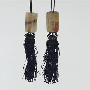 Japanese Agate Stone Hanging Scroll Weights Fuchin Kakejiku Purple Tassel FC316