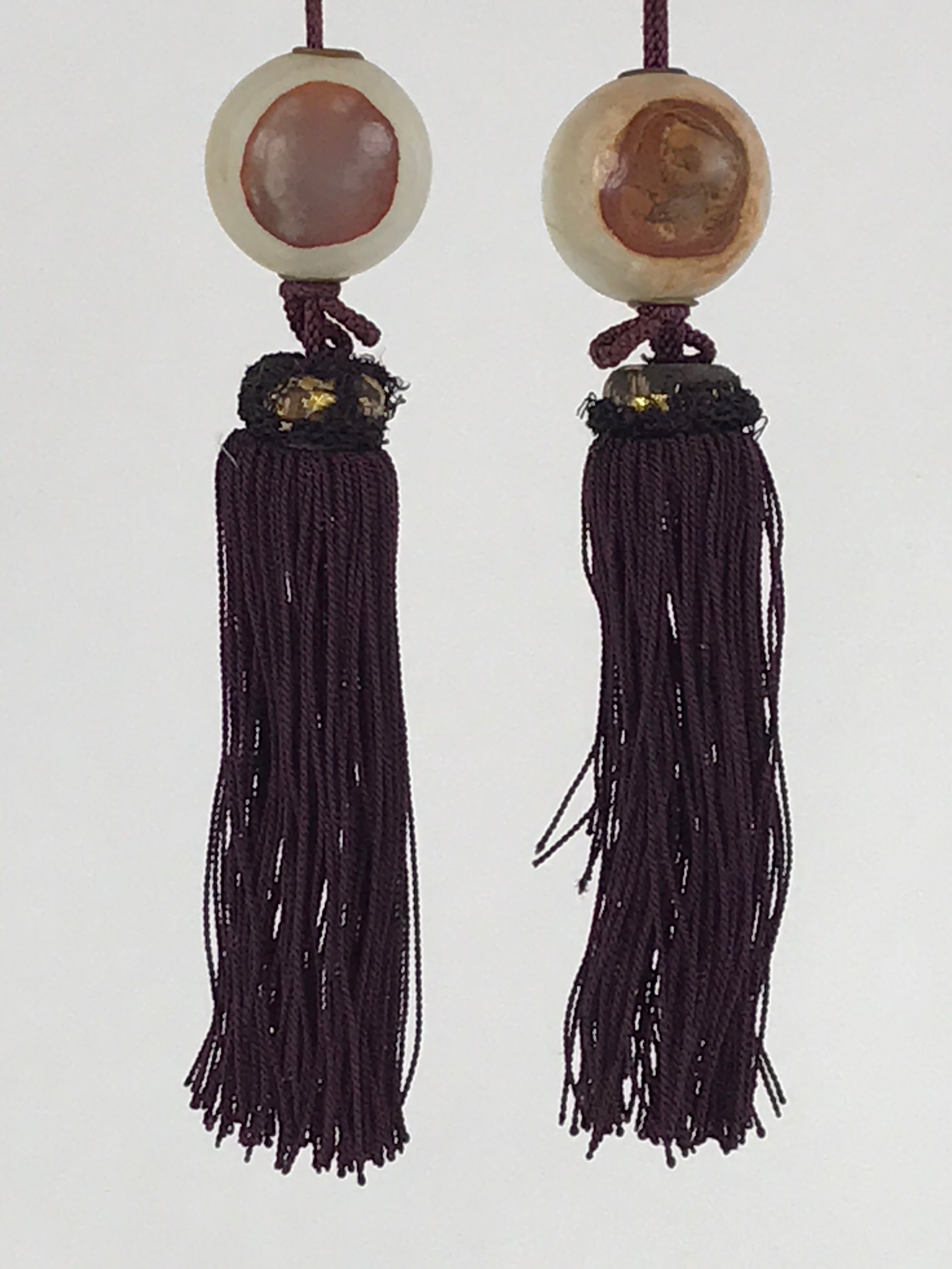 Japanese Agate Stone Hanging Scroll Weights Fuchin Kakejiku Purple Tassel FC339
