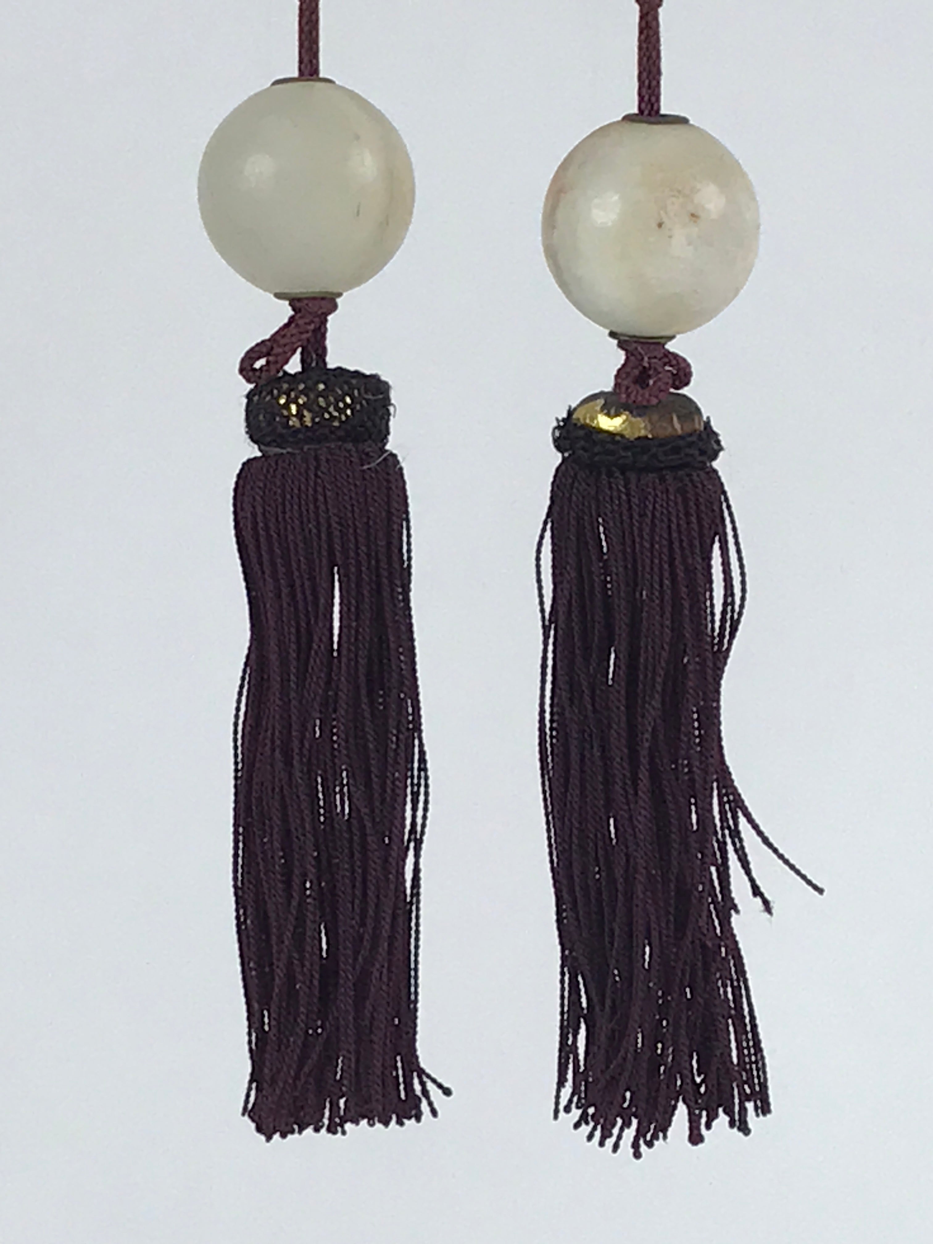 Japanese Agate Stone Hanging Scroll Weights Fuchin Kakejiku Purple Tassel FC339