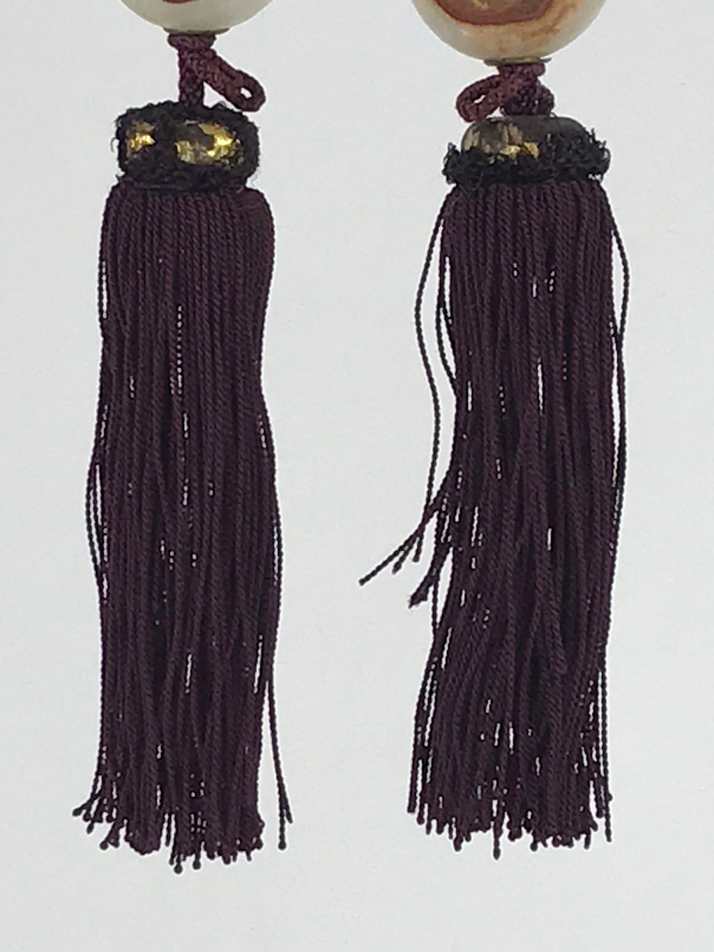 Japanese Agate Stone Hanging Scroll Weights Fuchin Kakejiku Purple Tassel FC339