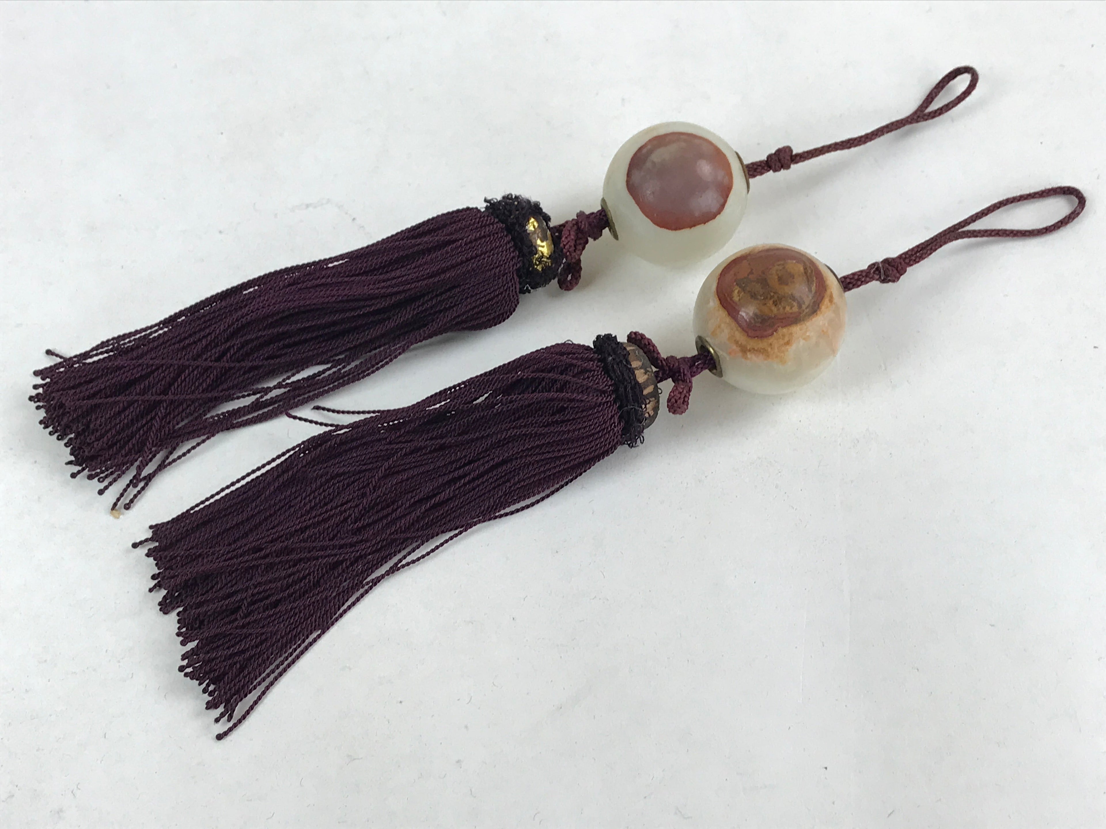 Japanese Agate Stone Hanging Scroll Weights Fuchin Kakejiku Purple Tassel FC339