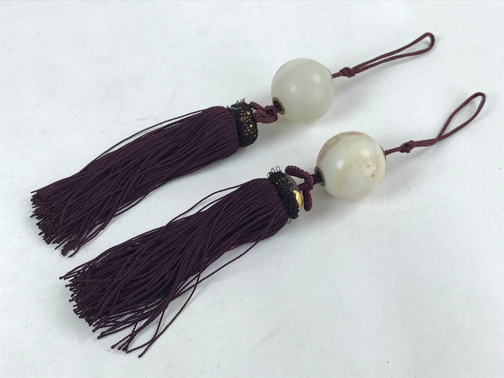 Japanese Agate Stone Hanging Scroll Weights Fuchin Kakejiku Purple Tassel FC339