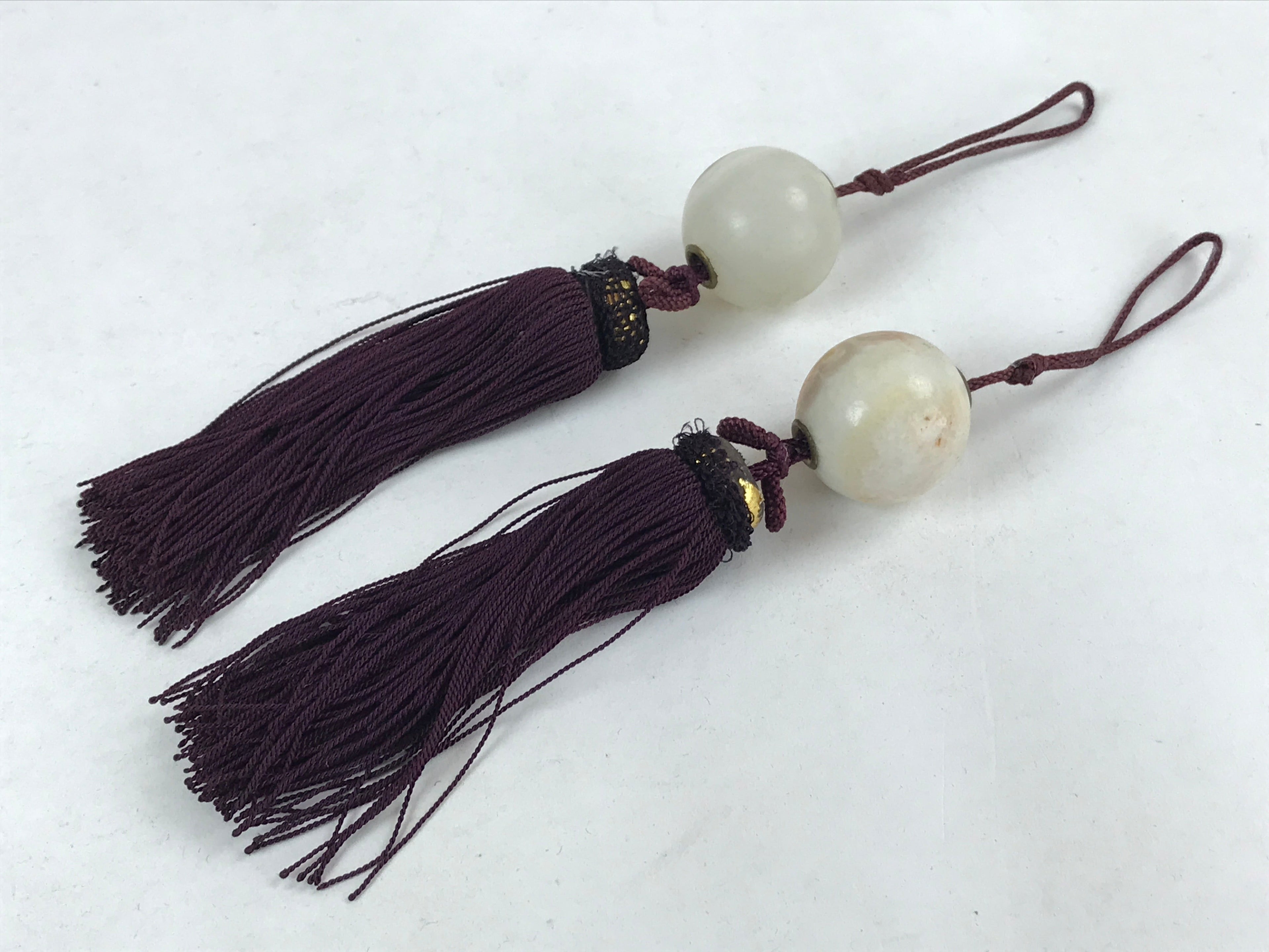 Japanese Agate Stone Hanging Scroll Weights Fuchin Kakejiku Purple Tassel FC339