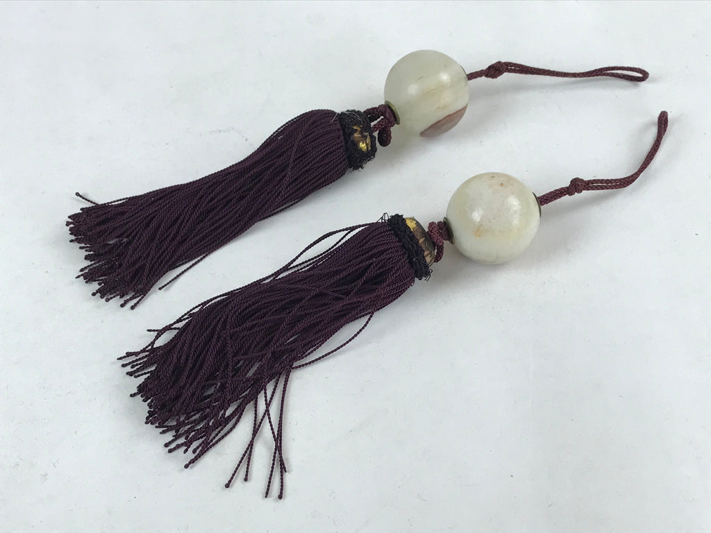 Japanese Agate Stone Hanging Scroll Weights Fuchin Kakejiku Purple Tassel FC339