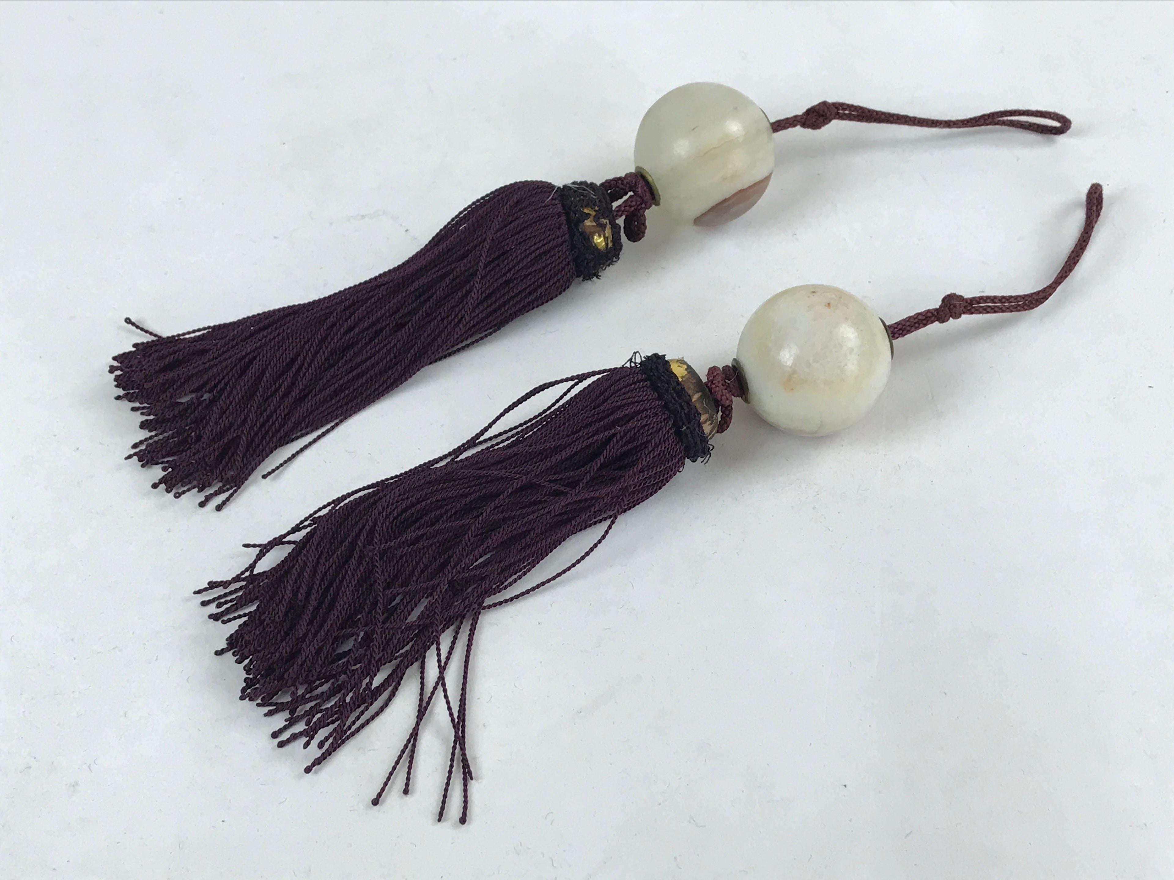 Japanese Agate Stone Hanging Scroll Weights Fuchin Kakejiku Purple Tassel FC339