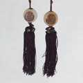 Japanese Agate Stone Hanging Scroll Weights Fuchin Kakejiku Purple Tassel FC339