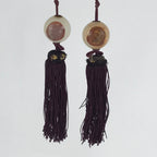 Japanese Agate Stone Hanging Scroll Weights Fuchin Kakejiku Purple Tassel FC339