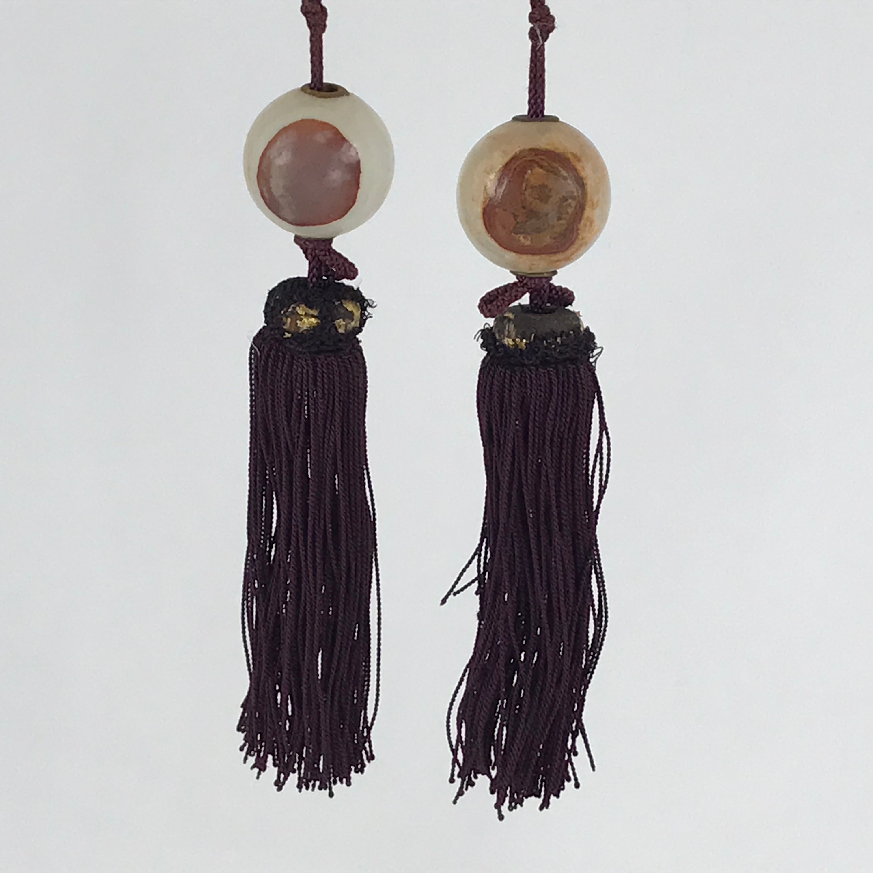 Japanese Agate Stone Hanging Scroll Weights Fuchin Kakejiku Purple Tassel FC339