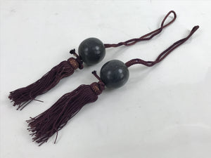 Japanese Agate Stone Hanging Scroll Weights Fuchin Kakejiku Purple Tassel FC350