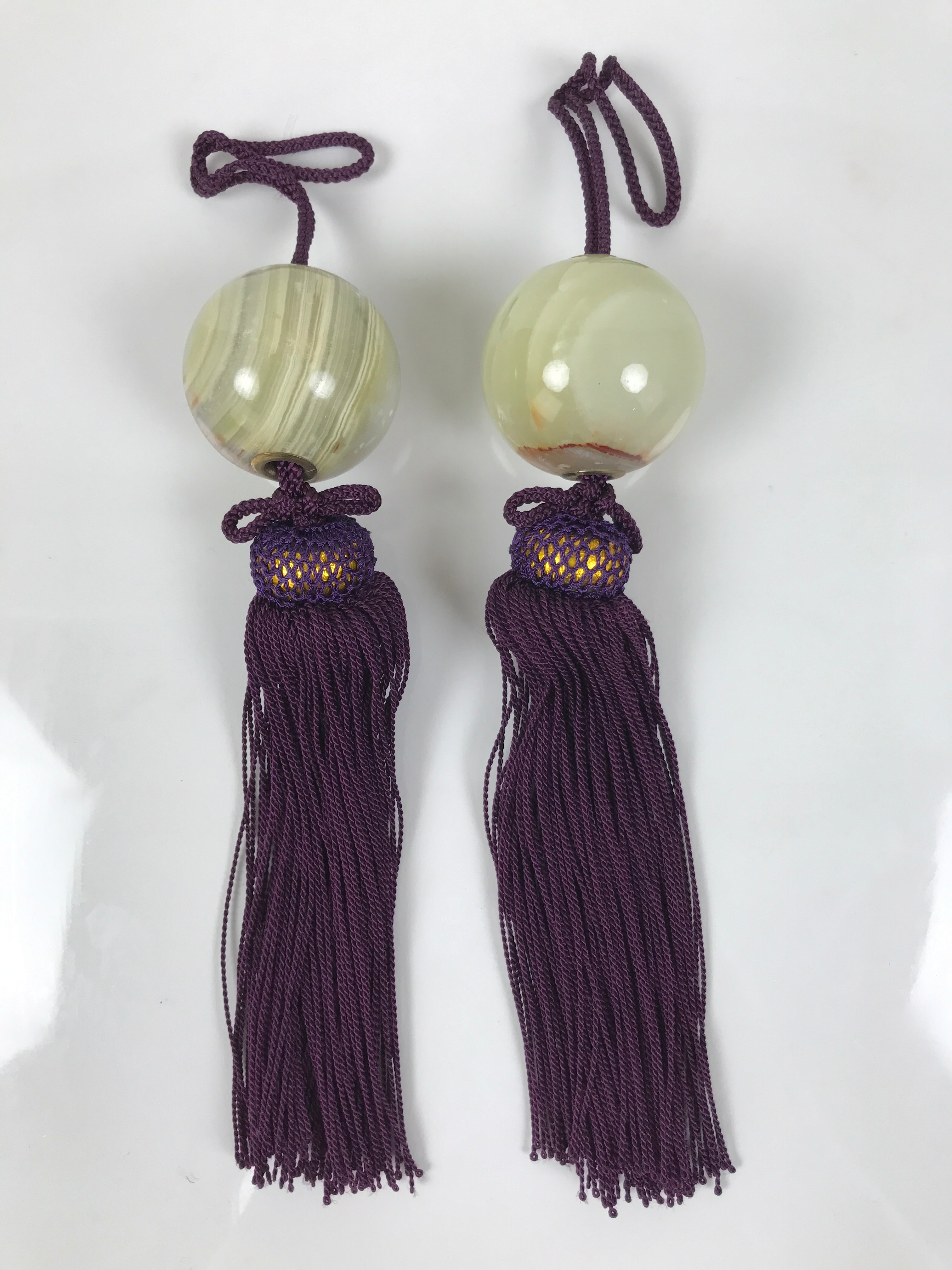 Japanese Agate Stone Hanging Scroll Weights Fuchin Kakejiku Purple Tassel FC366