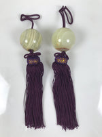 Japanese Agate Stone Hanging Scroll Weights Fuchin Kakejiku Purple Tassel FC366