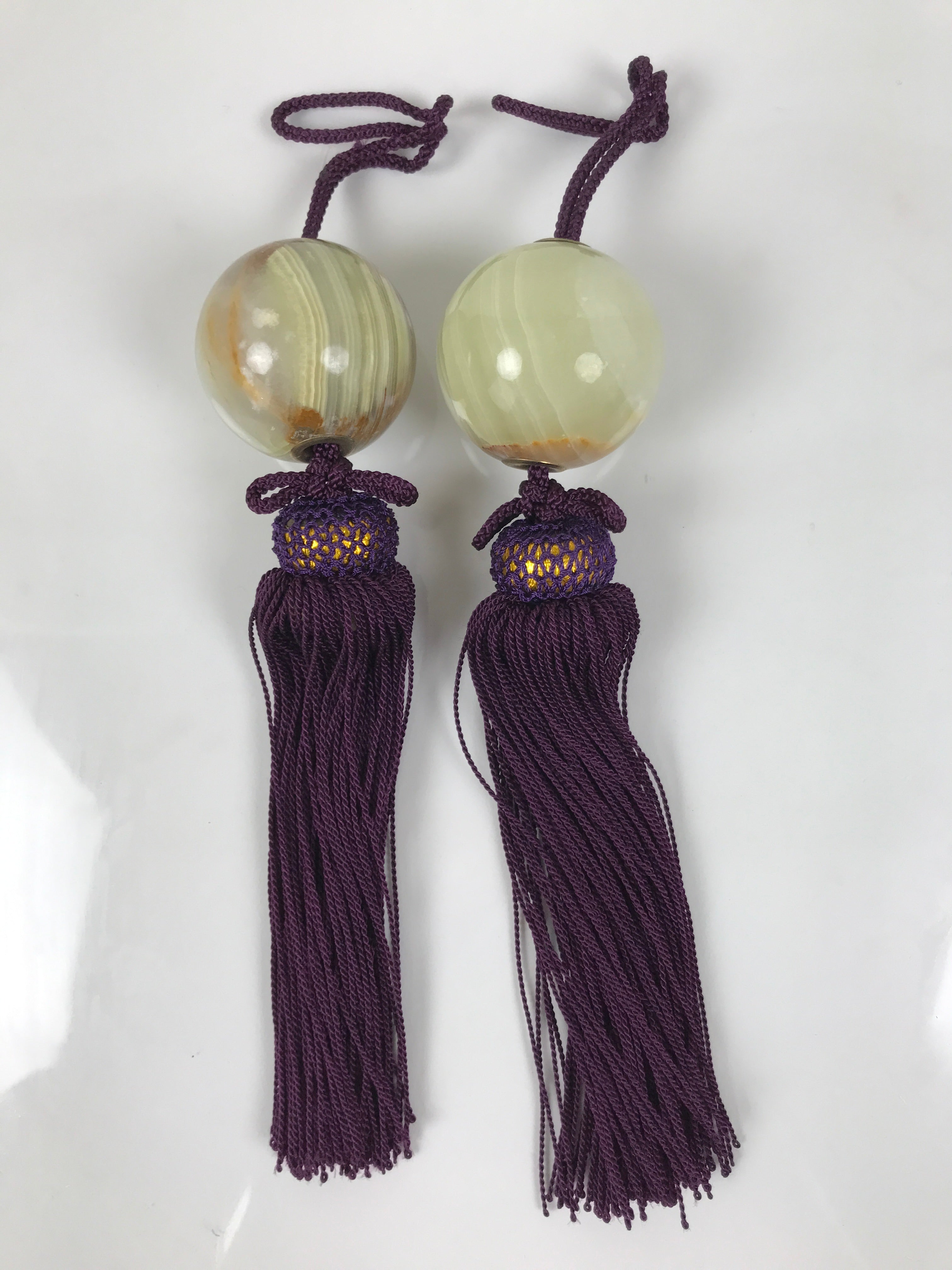 Japanese Agate Stone Hanging Scroll Weights Fuchin Kakejiku Purple Tassel FC366