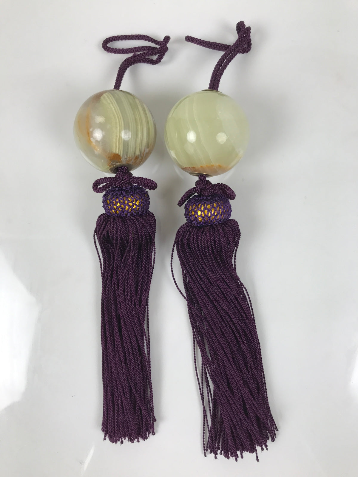 Japanese Agate Stone Hanging Scroll Weights Fuchin Kakejiku Purple Tassel FC366