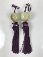 Japanese Agate Stone Hanging Scroll Weights Fuchin Kakejiku Purple Tassel FC366