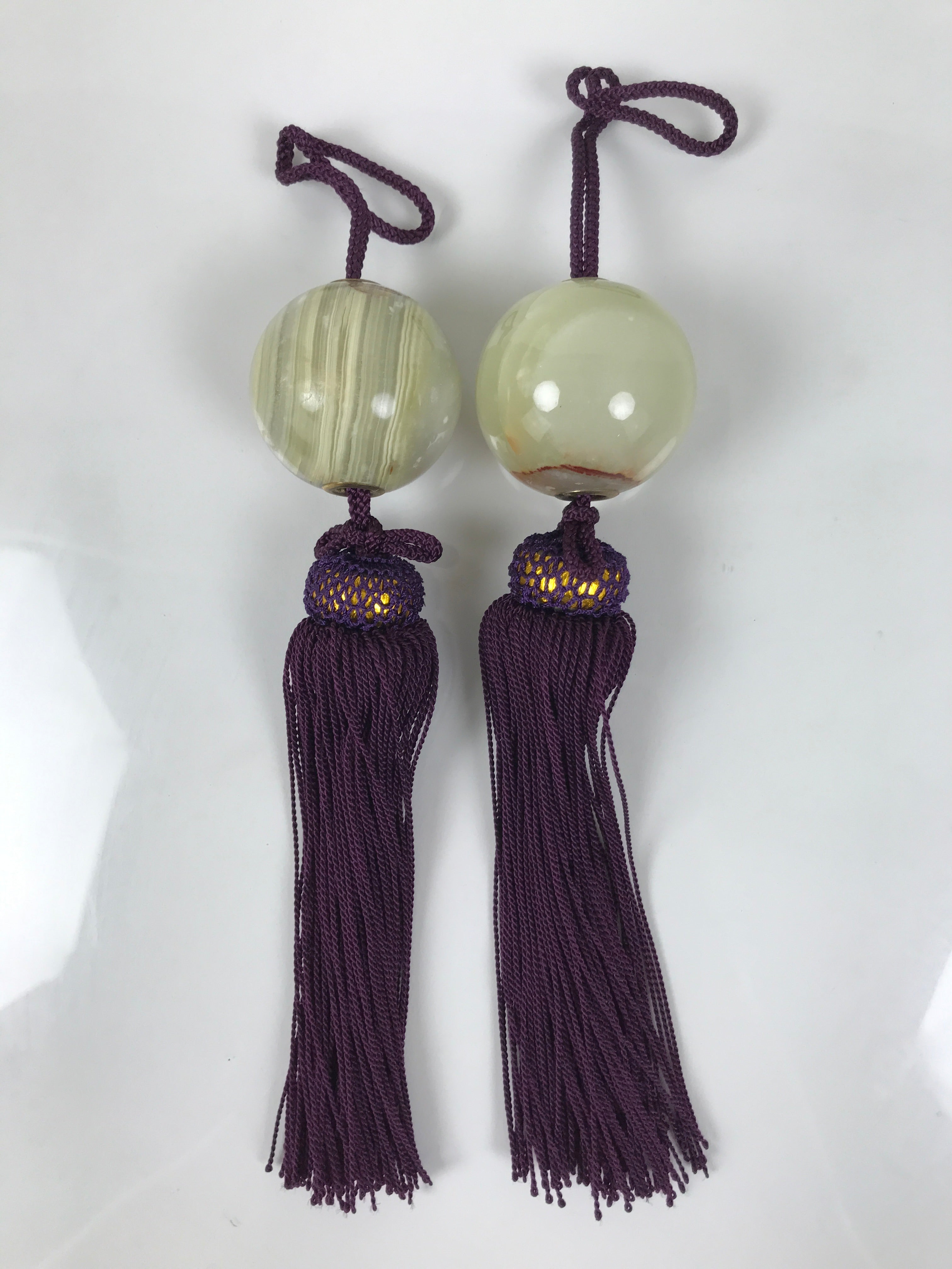 Japanese Agate Stone Hanging Scroll Weights Fuchin Kakejiku Purple Tassel FC366