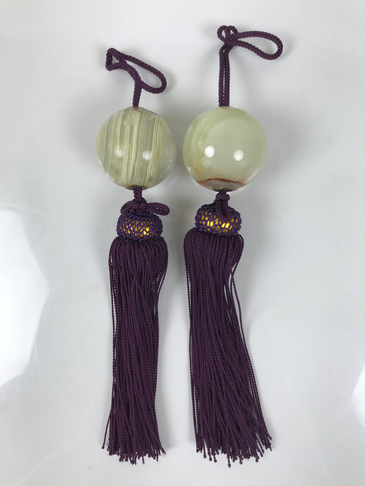 Japanese Agate Stone Hanging Scroll Weights Fuchin Kakejiku Purple Tassel FC366