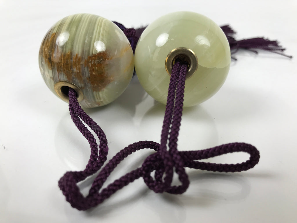 Japanese Agate Stone Hanging Scroll Weights Fuchin Kakejiku Purple Tassel FC366