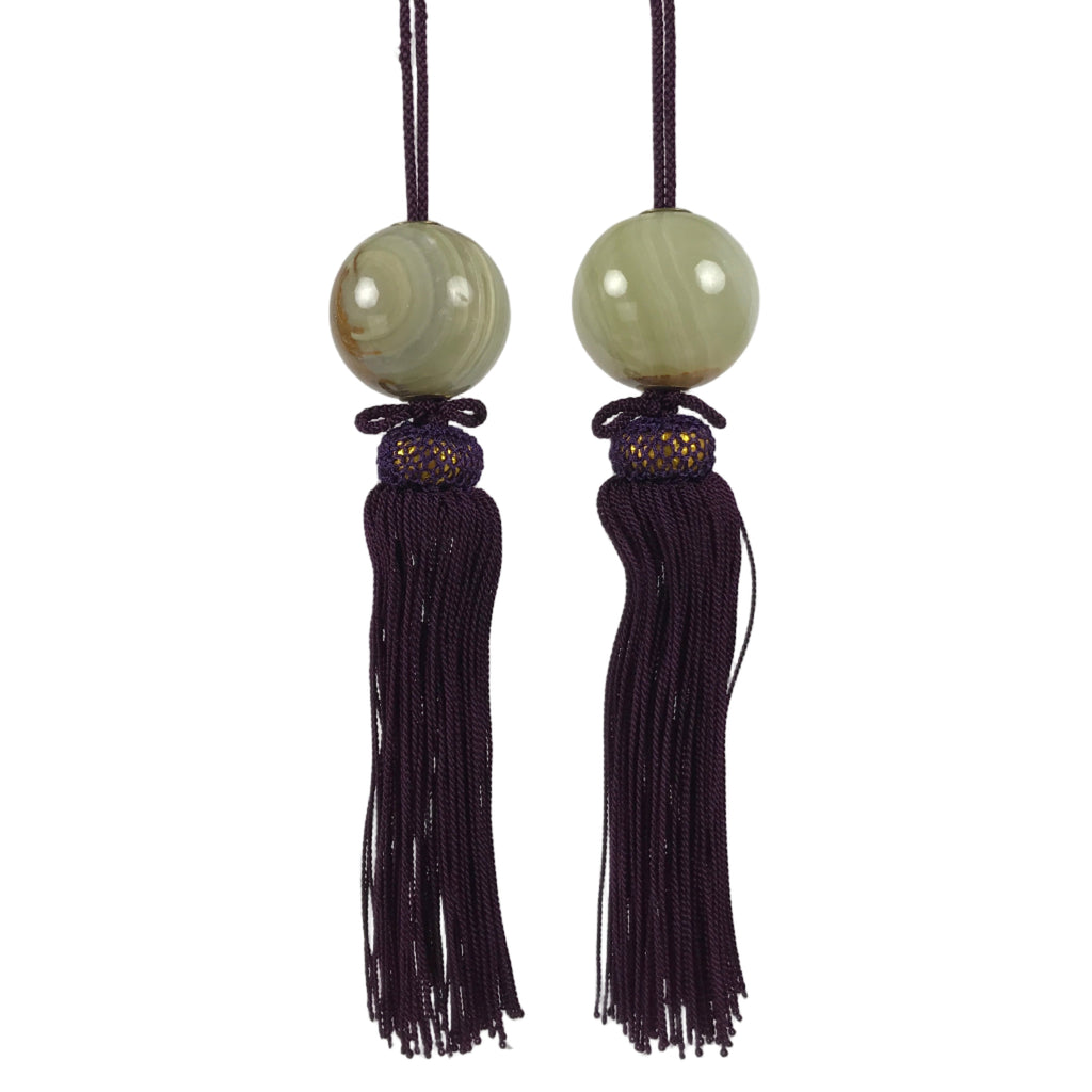 Japanese Agate Stone Hanging Scroll Weights Fuchin Kakejiku Purple Tassel FC366