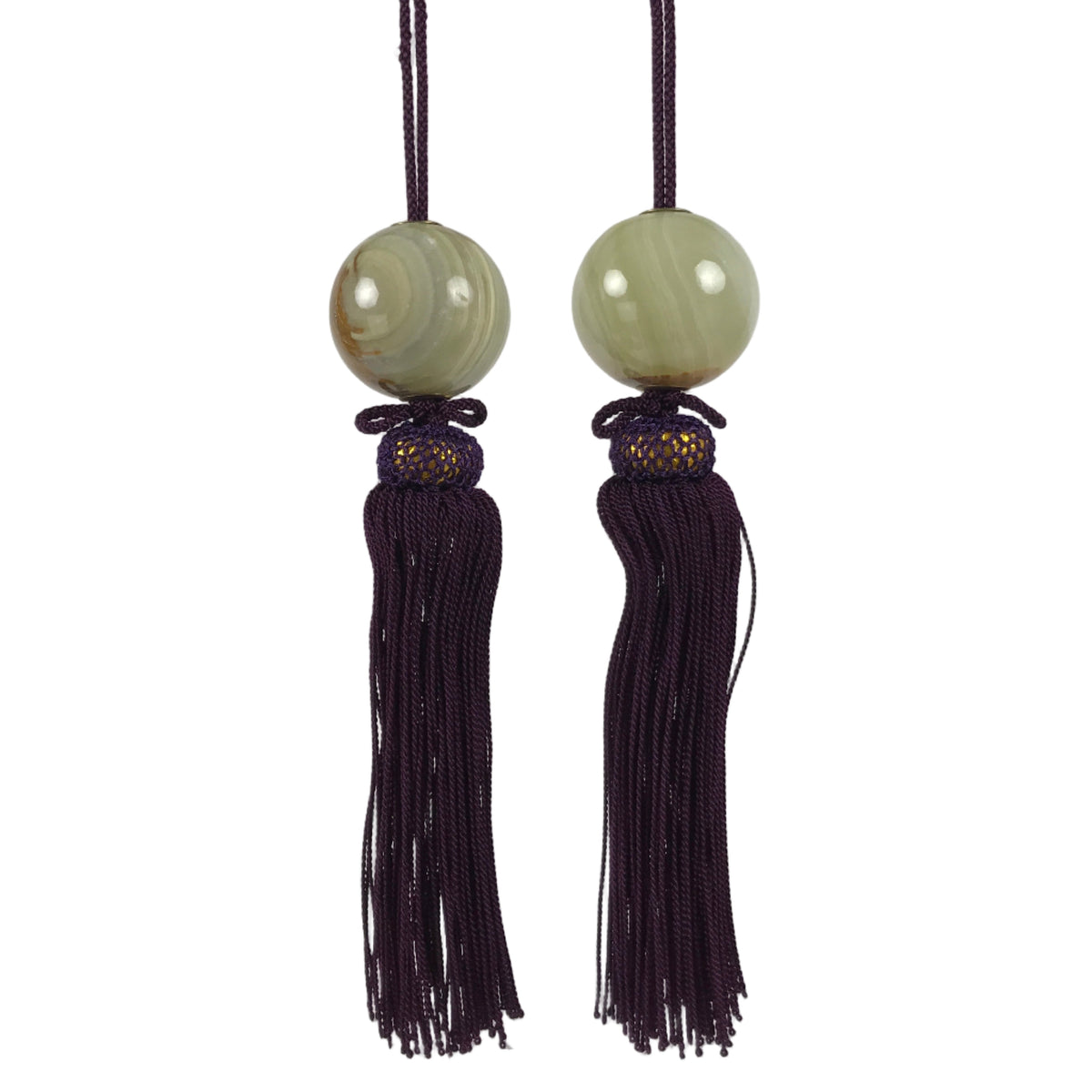 Japanese Agate Stone Hanging Scroll Weights Fuchin Kakejiku Purple Tassel FC366