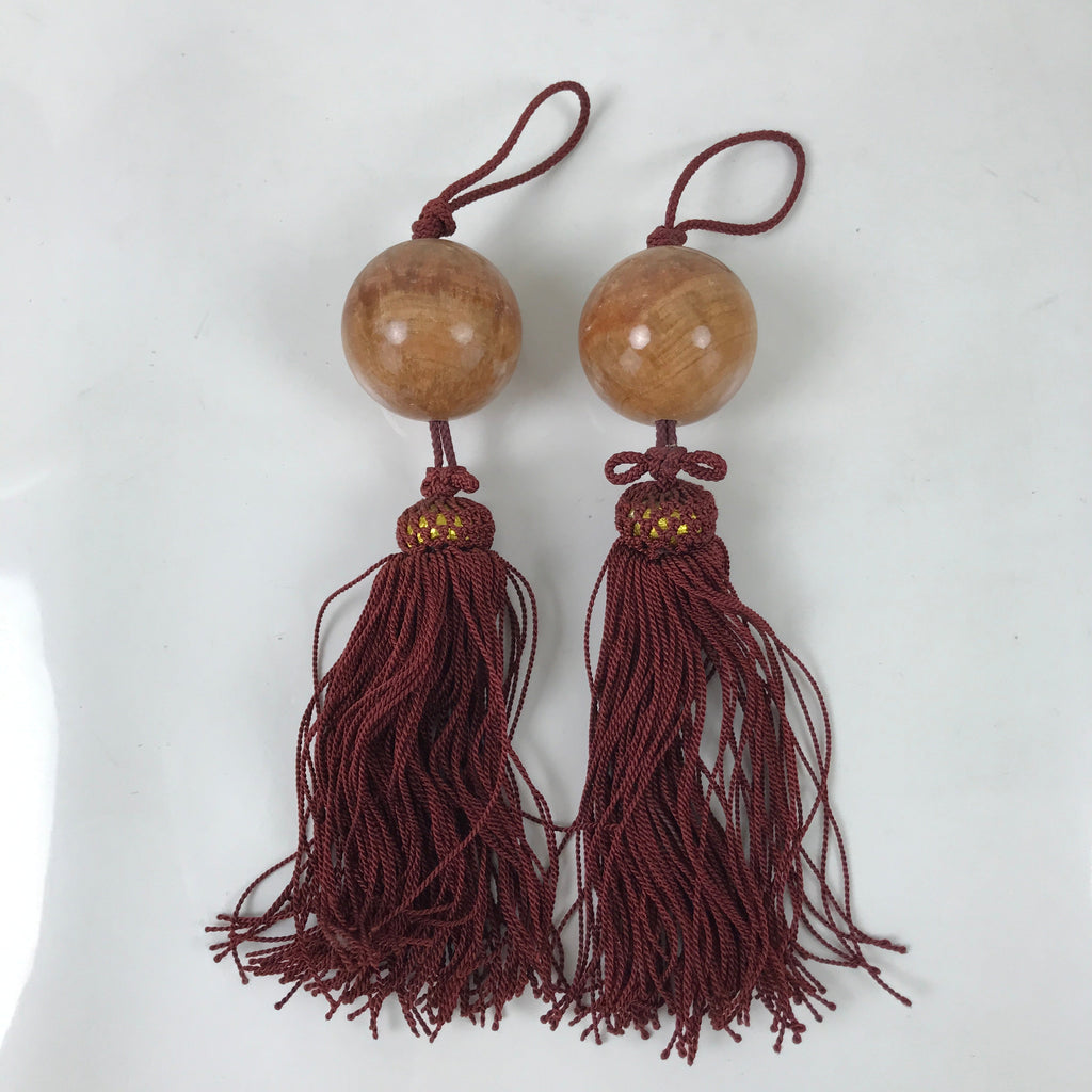 Japanese Agate Stone Hanging Scroll Weights Fuchin Kakejiku Red Tassel FC354