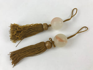 Japanese Agate Stone Hanging Scroll Weights Fuchin Kakejiku Yellow Tassel FC320