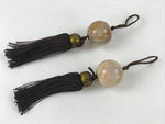 Japanese Agate Stone Hanging Scroll Weights Vtg Fuchin Kakejiku Brown Tassel FC3