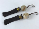 Japanese Agate Stone Hanging Scroll Weights Vtg Fuchin Kakejiku Brown Tassel FC3
