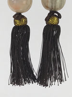 Japanese Agate Stone Hanging Scroll Weights Vtg Fuchin Kakejiku Brown Tassel FC3