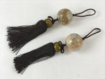 Japanese Agate Stone Hanging Scroll Weights Vtg Fuchin Kakejiku Brown Tassel FC3