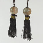 Japanese Agate Stone Hanging Scroll Weights Vtg Fuchin Kakejiku Brown Tassel FC3